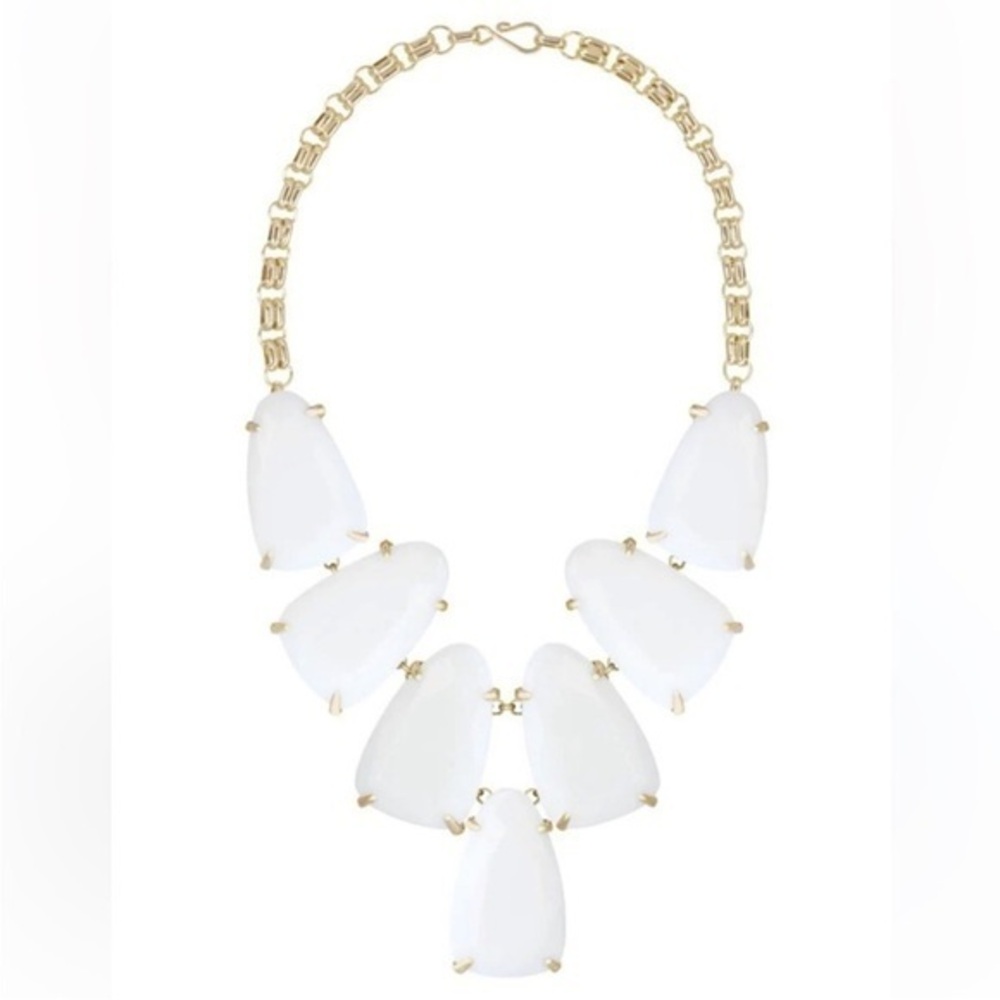 Kendra Scott Harlow Statement Necklace in White and Gold with KS Jewelry Bag